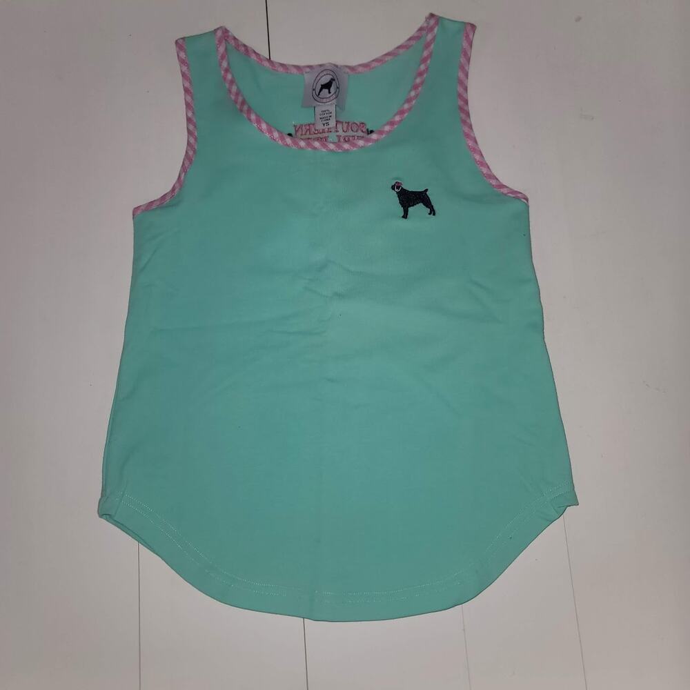Southern Girl Prep NEW Sleeveless tank Shirt Cotton YOUTH LARGE gREENBLUE plaid